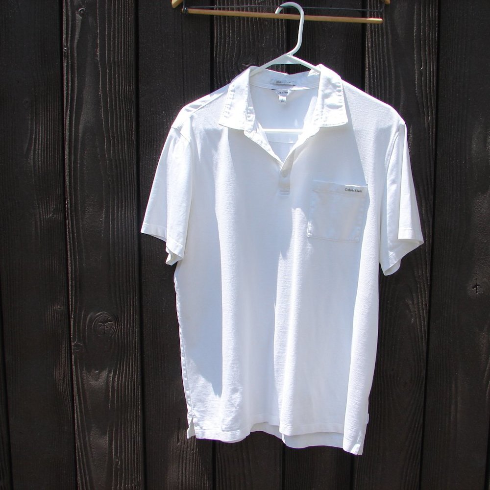 Calvin Klein White Button-up Short Sleeve w/Pocket Liquid Cotton Shirt Sz Large